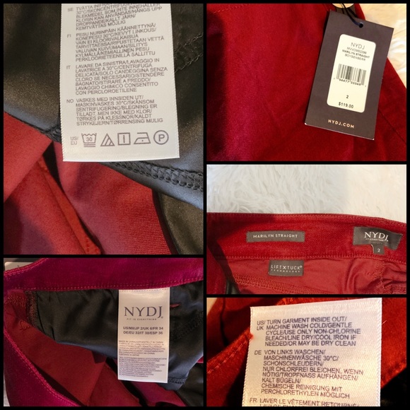 NYDJ Red Velvet Marilyn Straight Leg Velveteen Boysenberry Reactive Lift Tuck 2 - Picture 7 of 15